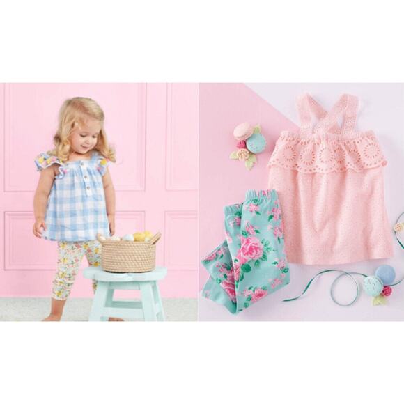 Mud Pie SET Toddler Girl TWO Outfits Pink Blue Flowers Gingham 24 Months/2T EUC - Picture 1 of 9